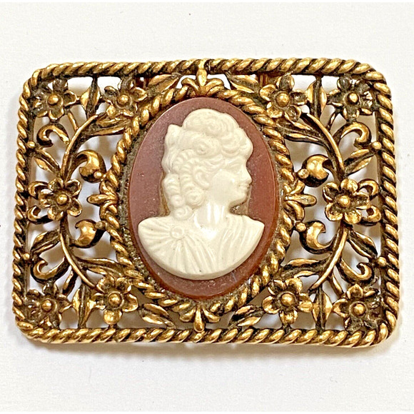 Vintage Shoe Clip Single Goldtone Filigree Cameo Center Dress Scarf Hatband Clip - Picture 1 of 5
